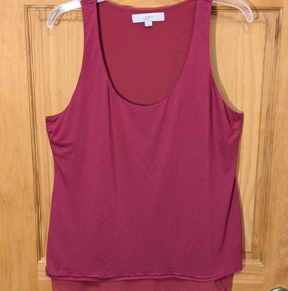 Ann Taylor Loft Womens Large Tank Top Lined Overlay Panel Burgundy Sleeveless - Picture 3 of 5
